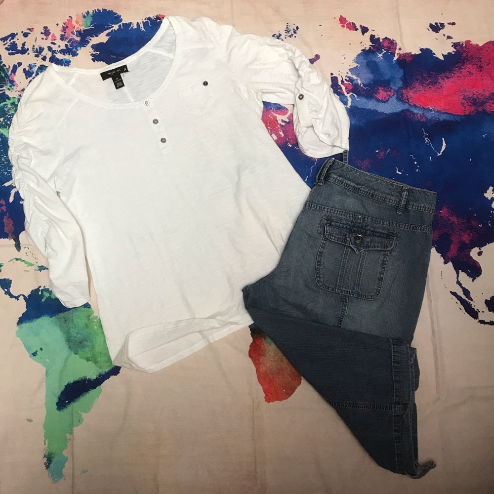 Style & Co. Fun White Burnout Top, Like New. Sz XL